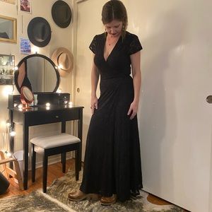 NWOT black lace wrap maxi dress